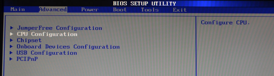 Строка COU Configuration в BIOS