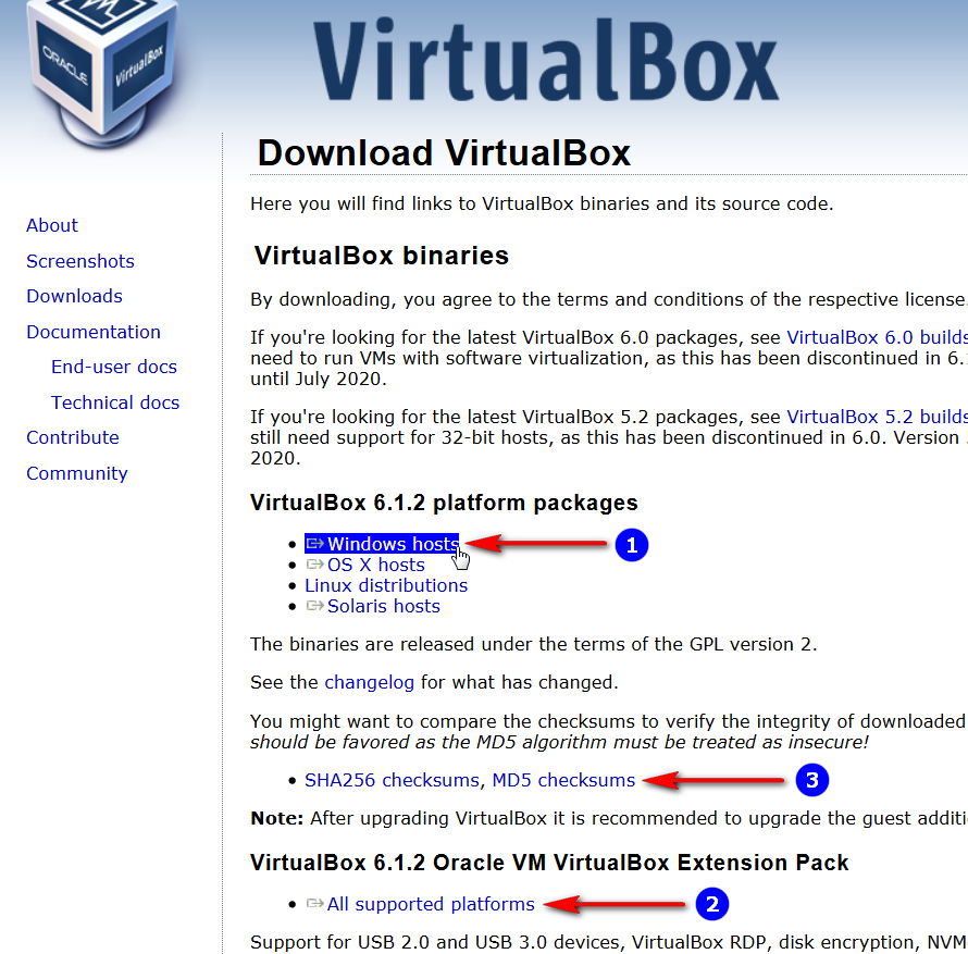 Ссылка Windows hosts х64 в VirtualBox