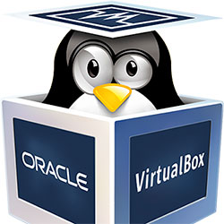 Тукс выглядывает из логотипа VirtualBox как из коробки. Рисунок автора статьи и сайта